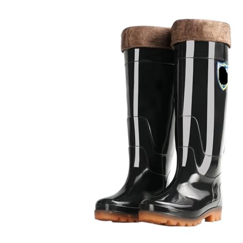 LXHZSY Botas de Agua Hombre Botas de lluvia for hombre, calcetín superalto, largas, for pesca en el agua, gruesas, resistentes al desgaste, plástico antideslizante(Black fleece-lined,39)