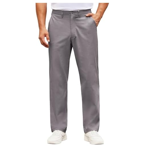 COOFANDY Calça masculina casual de algodão, ajuste clássico, calça chino elástica, cáqui, sem rugas, calça social, Cinza claro, 40W / 32L
