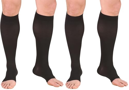 Image of Truform 30-40 mmHg Compression Stockings for Men and Women, Knee High Length, Open Toe, Black, 2X-Large (Pack of 2)
