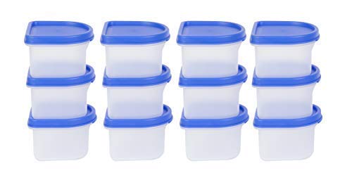 SIMPARTE 250ml Oval Modular Plastic Container Set of 12 BPA-Free Airtight Stackable Kitchen Storage Boxes with Blue Lids Food Grade Organizer for Pantry Cereals Pulses Flour Snacks Grains Essentials