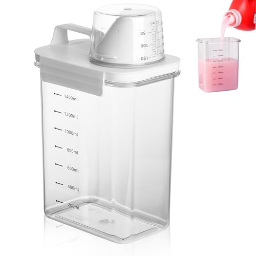 Riloventa 1800 ML Dispensador Detergente Lavadora con Vaso Medidor, Dosificador Detergente Lavadora, Caja de Almacenamiento de Detergente, Caja de Almacenamiento para Detergente para Suavizantes Riloventa 1800 ML Dispensador Detergente Lavadora con Vaso Medidor, Dosificador Detergente Lavadora, Caja de Almacenamiento de Detergente, Caja de Almacenamiento para Detergente para Suavizantes