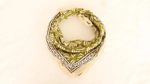 Moss Green Bandana Soft Cotton Neck Scarf hand block print Neckerchief Hand Block Printed Square Scarf 21
