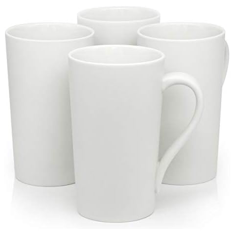 20 OZ Large Coffee Mugs, Smilatte M007 Plain Blank Tall Ceramic Cup with Handle for Dad Men, Set of 4, White Cover