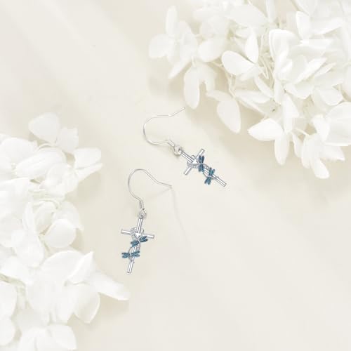 ONEFINITY Cross Earrings 925 Sterling Silver Dragonfly/Butterfly/Hummingbird Dangle Earrings Animal Jewelry Gifts For Women4