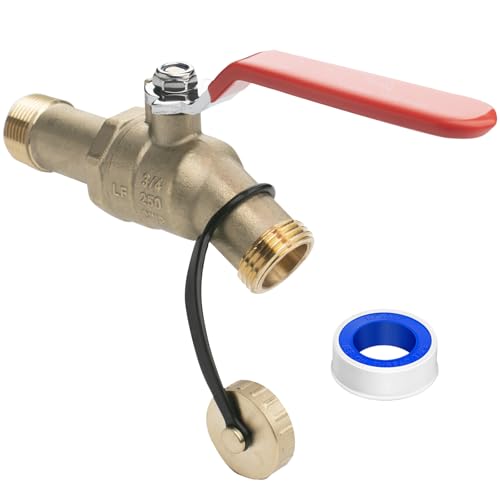 WHK Water Heater Drain Valve 3/4'MIP X 3/4' Male GHT Full Port Connection to drain or Flush Hot Water Heater Faster and Easy(Lead-Free Brass,2 Inch Shank with Long Handle)