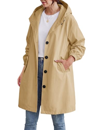 Vancavoo Trench Coat Femme avec Capuche Veste Long Femmes Printemps Automne Blouson mi Saison Casual Vestes Manteau Jacket Coat Outwear,Kaki,L