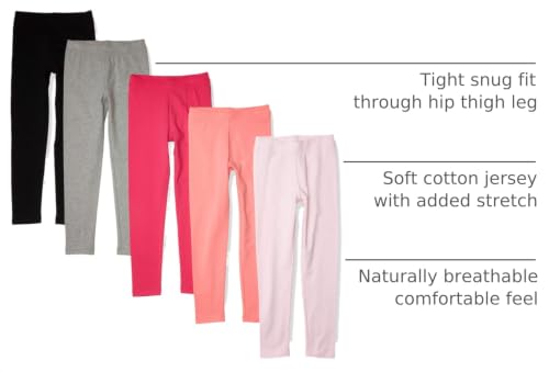 Image of Amazon Essentials Girls' Cotton Stretch Leggings, Multipacks