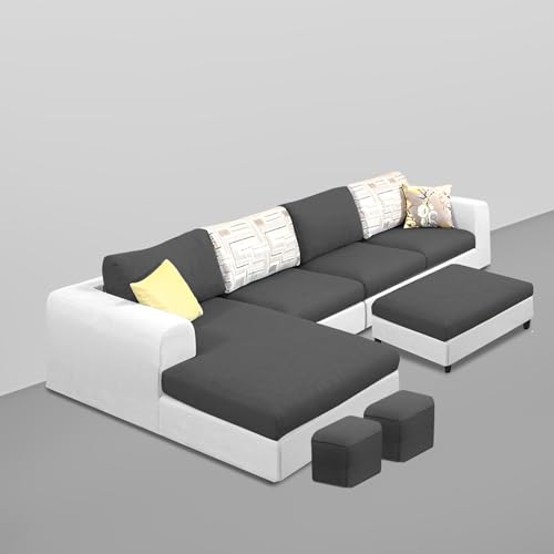 Image of Koza LHS 8 Seater L Shape Sofa Set with Center Table for Living Room (Black Grey Fabric) Premium Fabric Sofa
