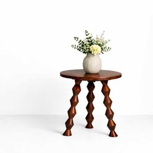 Image of Decor Corner Table Coffee Table Side Table, Round Solid Wood End Table Coffee Table Flower Stand Sofa Side for Living Room Balcony (Walnut)