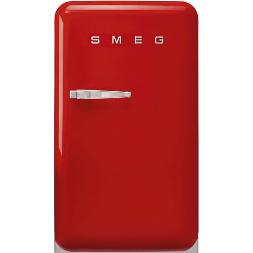 Smeg FAB10 50's Retro Style Aesthetic Refrigerator with 4.48 Cu Total Capacity, 2 Glass Shelves, LED Internal Light, 22-Inches, Red Right Hand Hinge. FAB10URRD3 Made In Italy