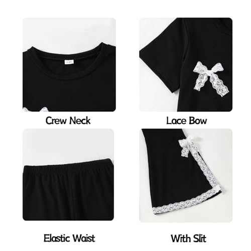Image of OLMRJKD Kid Toddler Girl Clothes Outfits Short Sleeve Butterfly Top Flared Leg Pants Summer Clothing Set