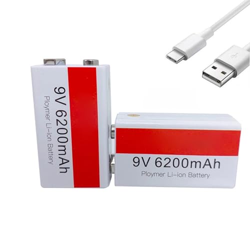 SSCYHT 9V 6800mAh 6200mAh 5500mAh Lithium Rechargeable Battery USB Charging 9 Volts Li-ion Square Battery for Toy Multimeter Microphone Backup Battery,9v6200mah