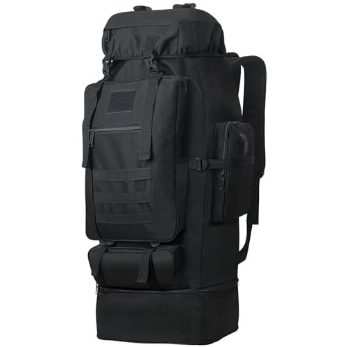 Lizbin Wanderrucksack 100L Taktischer Rucksack Militärrucksack, Rucksack für Männer, leichter Reiserucksack Wasserabweisender Campingrucksack Überlebenstasche Großer Rucksack Wandertasche (Schwarz)