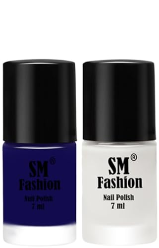 Image of Long Lasting Nail Polish | Nail Paint Combo 7 ml Each) - Set of 2 Dark Blue-White