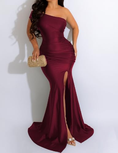 Image of Womens Off Shoulder Sexy V Neck High Split Long Maxi Dress, Formal Cocktail Party Evening Gown Mermaid Dress