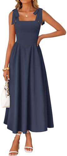 ZESICA Women's Summer Spaghetti Strap Maxi Dress 2026 Tie Shoulde...