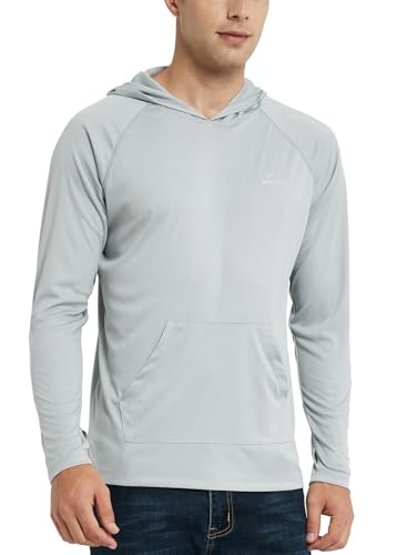 Image of Willit Men's UPF 50+ Sun Protection Hoodie Shirt Long Sleeve Rash Guard Fishing SPF Outdoor UV Shirt Lightweight Pocket, Gray, X-Large