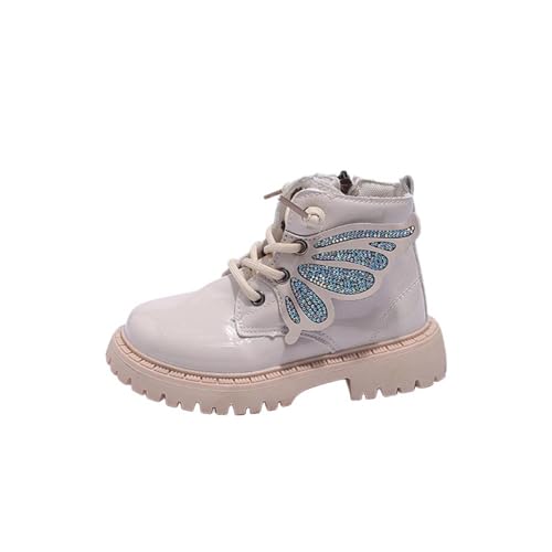 Girls Ankle Boots Lace Up Leather Booties Cute Butterfly Wings Comfortable Outdoor Non Slip Short Boots