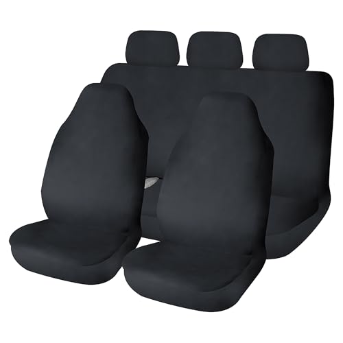 Sakura SS5370 Car Seat and Headrest Coverss - Full Set of Heavy Duty Waterproof Protectors in Black - Universal Easy Fit - Wipe Clean