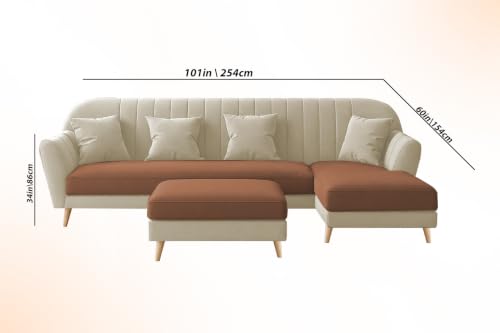 Image of Atticus RHS 6 Seater L Shape Sofa Set with Ottoman Living Room (Cream Brown Colour Fabric) Premium Fabric Sofa Set for Living Room