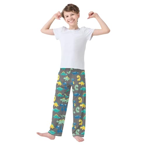 ZZXXB Walking Dinosaur Print Boys Long Pants Soft Trousers Elastic Waist Kids Lounge Bottoms with Pockets S-XL2