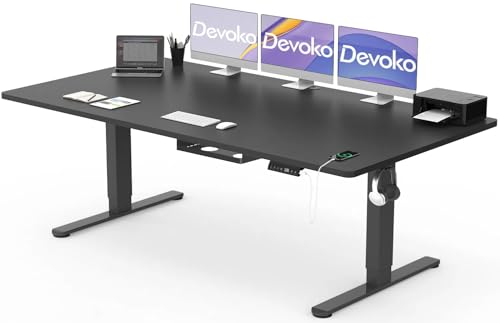 Devoko Bureau Assis Debout Électrique 200×80cm, Bureau Électrique avec Chargeur USB, Organiseur de Câbles et 3 Positions Mémorisables, Bureau Réglable en Hauteur (200×80cm, Noir)
