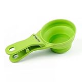 NoblePup MeasureMate Pet Food Scoops with Bag Clip for Dog and Cat - 3-in-1 Multi-Function Collapsible Food Measuring Cup - 1/2 Cup Capacity, 4oz, Green - Dishwasher Safe