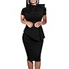 LAGSHIAN-Women-Fashion-Peplum-Bodycon-Short-Sleeve-Bow-Club-Ruffle-Pencil-Party-Dress LAGSHIAN Women Fashion Peplum Bodycon Short Sleeve Bow Club Ruffle Pencil Party Dress Black