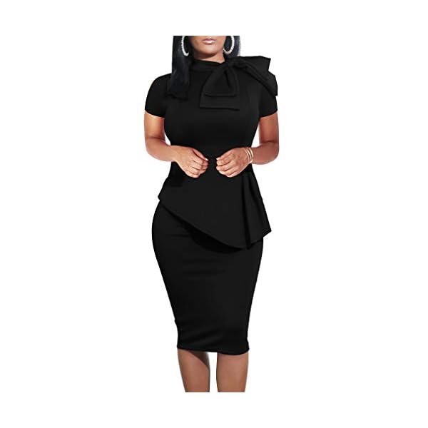 LAGSHIAN-Women-Fashion-Peplum-Bodycon-Short-Sleeve-Bow-Club-Ruffle-Pencil-Party-Dress LAGSHIAN Women Fashion Peplum Bodycon Short Sleeve Bow Club Ruffle Pencil Party Dress Black