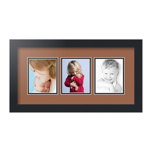 ArtToFrames Collage Picture Frame 3 Opening 3-4x5 Photo Frame | Made in USA | Black Frame Paloma and Black Mats | Wall Mount Multi Photo Display 20X11 Full Size