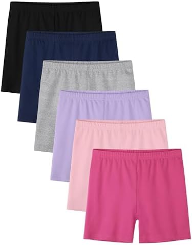 6 Pack Girls Bike Shorts Toddler Cartwheel Under Dress Shorts Dance Clothes