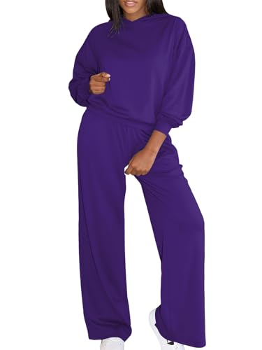 Ulovmi Lounge Sets for Women 2 Piece Relaxed Fit Sweatsuits Hoodie Sweatpants Matching Tracksuit Casual Travel Outfits Purple M