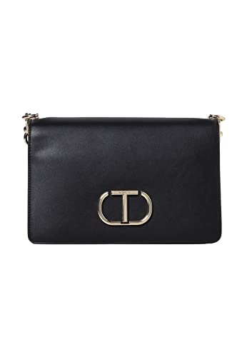  Twinset Borsa A Tracolla Da Donna Marchio Twinset, Modello Carry Over Smooth 231TB7251, Realizzato In Pelle Sintetica. Nero