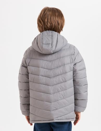 Image of Boys Hooded Lightweight Puffer Jacket Waterproof Winter Coat | Insulated warmth for school commutes, soft chin guard, chevron quilted channels stop fill shifting, windproof, inside pocket