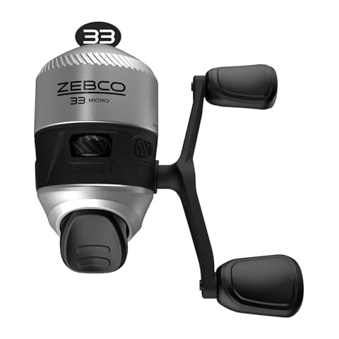 Zebco 33 Micro Spincast Fishing Reel, Size 10 Reel, Changeable Right- or Left-Hand Retrieve, Built-In Bite Alert, Durable All-Metal Gears, Pre-Spooled with 4-Pound Zebco Cajun Line, Silver/Black Cover