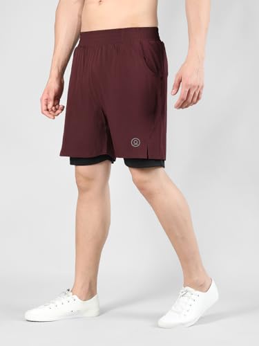 Image of CHKOKKO Double Layered Gym Shorts for Men Workout | Compression Inner Layer with Pockets Across Inner Outer and Back | Dry Fit Sports Athletic wear for Running Jogging or Training
