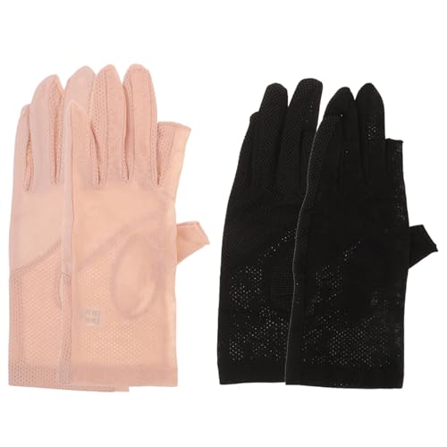 OUNONA Half Finger Sun Protection Gloves Women's Driving Gloves Men's 2 Pairs