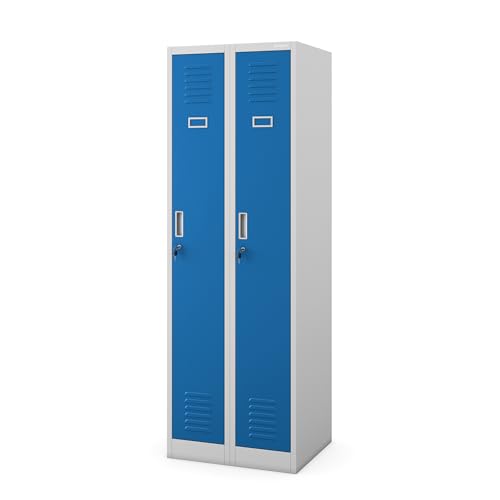 Jan Nowak Spind Schrank Kleiderschrank Metallschrank Schließfachschrank | 2 Abteile mit Kleiderstange Lüftungsschlitze Trennwände 4 Kleiderhaken pro Abteil | 180 cm x 60 cm x 50 cm Grau-Blau