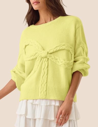 Esmeling Women Oversize Front Bow Sweater Crew Neck Long Sleeves Knitwear Trendy Fall Pullover Sweater4