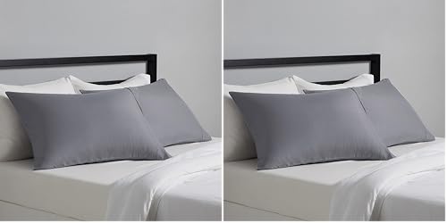 Image of Amazon Basics Standard Pillowcases Set of 2 - Lightweight, Super Soft Easy Care Microfiber, Dark Gray, 30 inch L x 20 inch W, Pillows Not Included (Pack of 2)