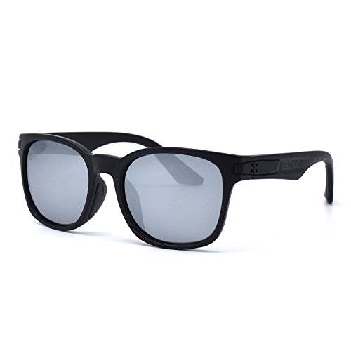 Lunettes de soleil polarisées homme femme monture plastique noir verres miroir argent anti-UV