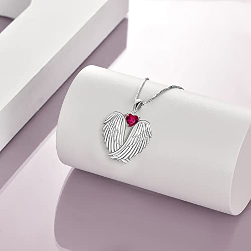 Image of YFN Angel Wings Necklace 925 Sterling Silver Guardian Angel Wings Pendant Necklace Birthstone Necklace for Women Girls Christmas Jewelry Gifts