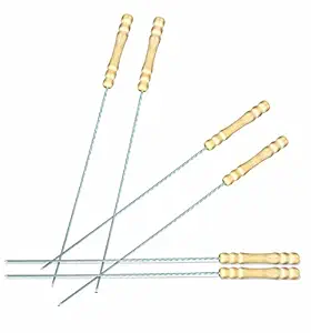 Pure Source India Stainless Steel Barbeque Skewers BBQ Skewers Set with Wooden Handle, 3 mm Thick Round (12 Inch, 6 pcs Stick)