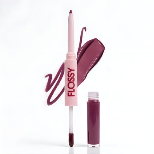 Image of Flossy Cosmetics The Fine Line Plumping Lip-Duo - Hot Tax | Lip Liner & Lip Oil for Fuller Looking Lips | Long-Lasting Lip Contour, Hydrating Glossy Finish | Vegan & Cruelty-Free, 4g