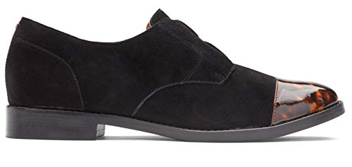 Vionic Women's Wise Jayla Slip On Shoes - Ladies Cap Toe Derby Flats with Concealed Orthotic Arch Support Black Suede Tortoise 6 M US2