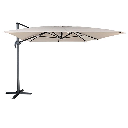 Parasol déporté Molokai rectangulaire 3x4m Beige avec manivelle. Parasol déporté inclinable, Rabattable et Rotatif avec Housse de Protection.