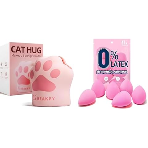 BEAKEY Silicone Makeup Sponge Holder Cat Hug Beauty Sponge Blender Case with Vent Design for Quick Drying & Super Soft Makeup Sponge Set Latex Free and High-definition Set of 6 Blender Beauty Sponge Cover
