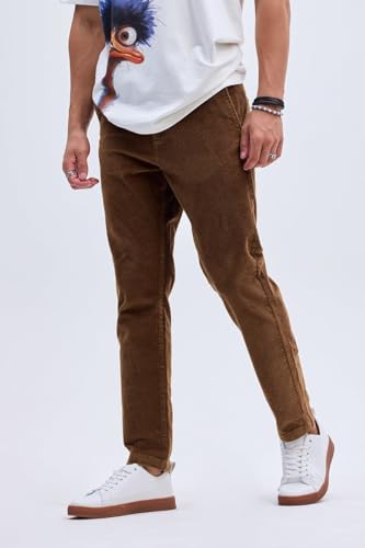 Image of SNITCH Men's Slim Fit Mid Rise Full Length Textured Trousers