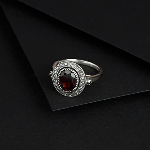 Image of Gemondo USA Sterling Silver Garnet & Marcasite Antique Style Cluster Ring Size 5, 6, 7, 8, 9, 10, and 11
