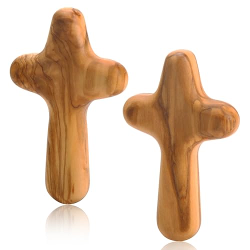 2 Stück Olivenholz Holzkreuze, 10 x 6 cm Wandkreuz aus Olivenholz Handgefertigtes Holzkreuz Wandkreuz für Kommunion Konfirmation Katholisches Christliches Kreuz Gebet Meditation Unterstützung Firmung